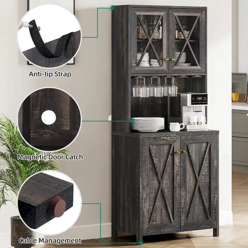 Meuble de Bar de Ferme pour Alcool et Verres pour Salle à Manger Meuble de Cuisine avec Range-Bouteilles