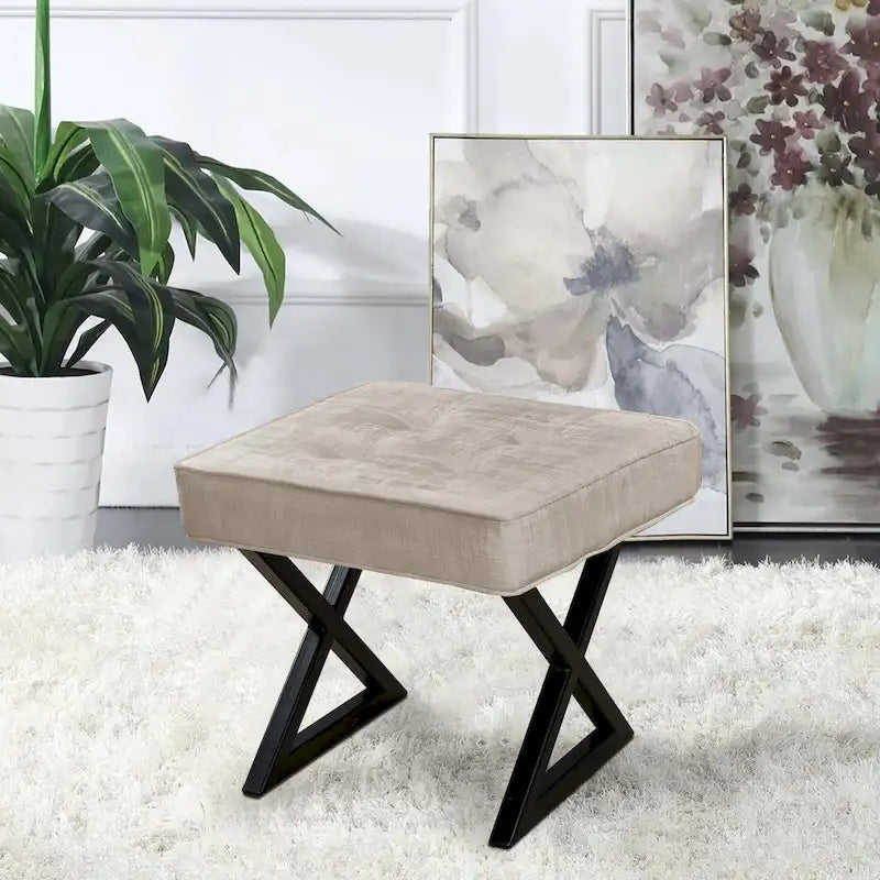 Tabouret de coiffeuse pouf en velours texturé 18X18X17