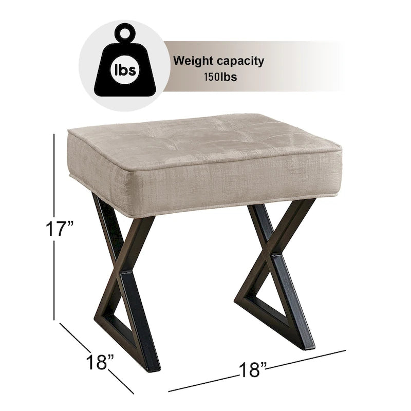 Tabouret de coiffeuse pouf en velours texturé 18X18X17