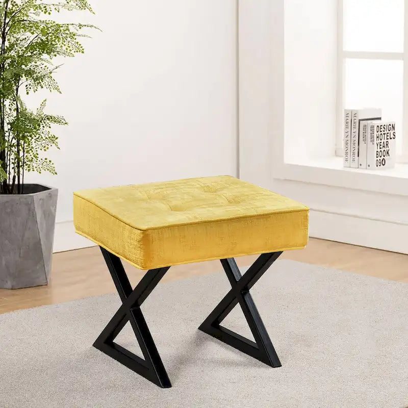 Tabouret de coiffeuse pouf en velours texturé 18X18X17