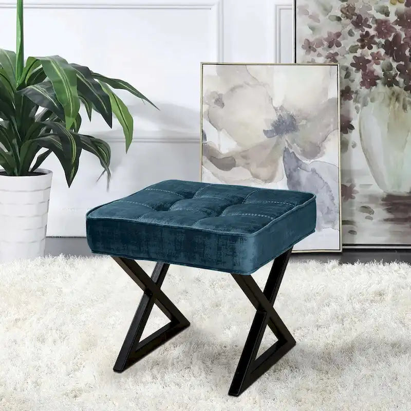 Tabouret de coiffeuse pouf en velours texturé 18X18X17
