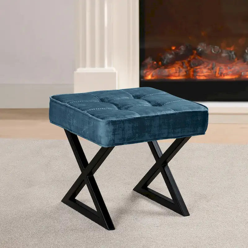 Tabouret de coiffeuse pouf en velours texturé 18X18X17