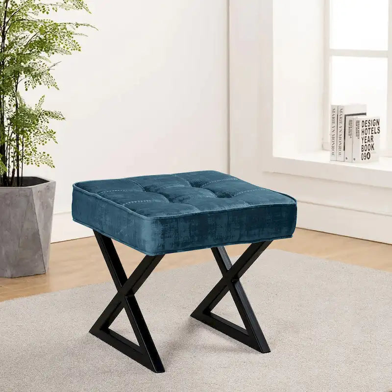 Tabouret de coiffeuse pouf en velours texturé 18X18X17