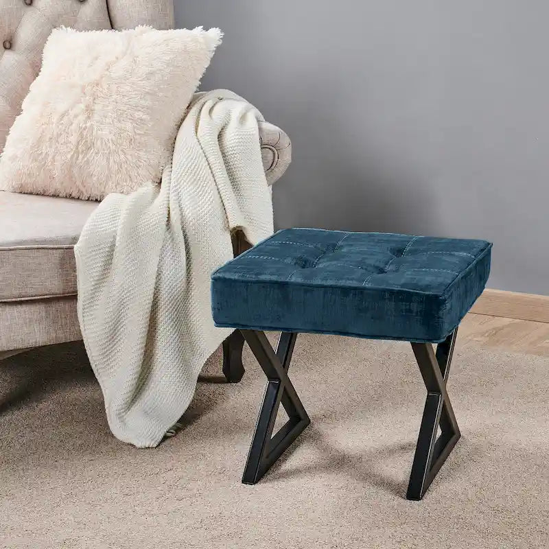 Tabouret de coiffeuse pouf en velours texturé 18X18X17