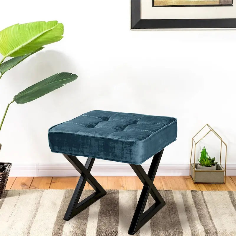Tabouret de coiffeuse pouf en velours texturé 18X18X17