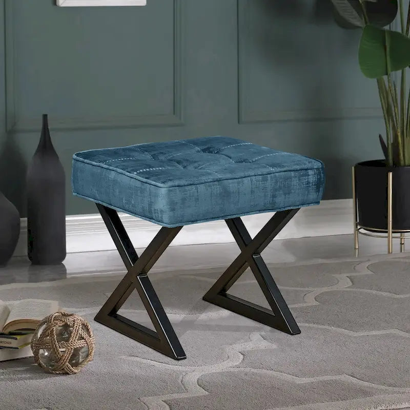 Tabouret de coiffeuse pouf en velours texturé 18X18X17