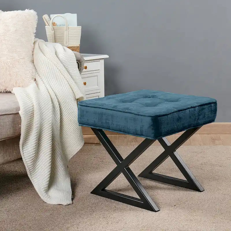 Tabouret de coiffeuse pouf en velours texturé 18X18X17