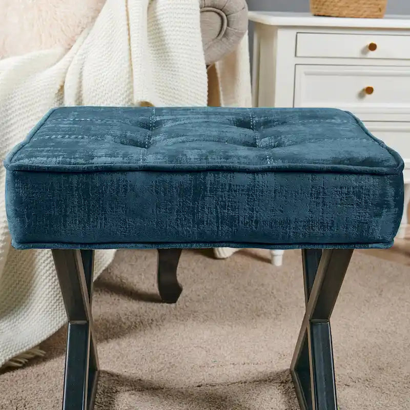 Tabouret de coiffeuse pouf en velours texturé 18X18X17