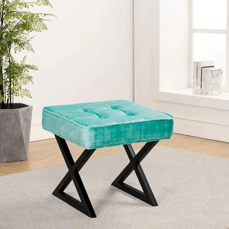 Tabouret de coiffeuse pouf en velours texturé 18X18X17