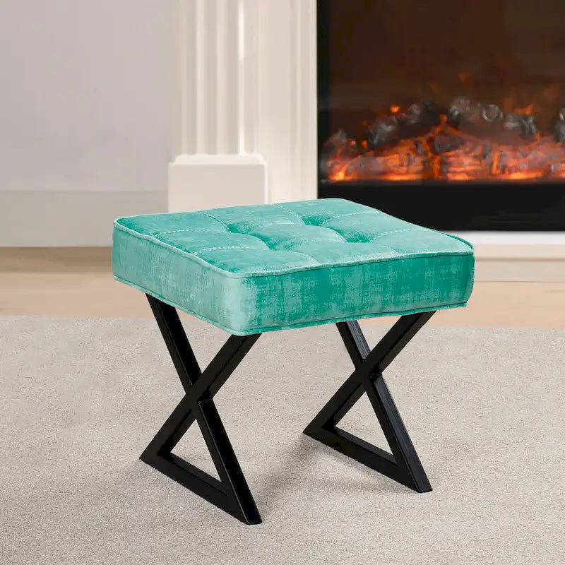 Tabouret de coiffeuse pouf en velours texturé 18X18X17