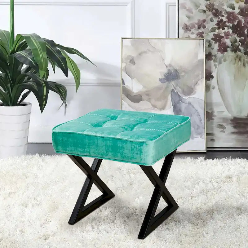 Tabouret de coiffeuse pouf en velours texturé 18X18X17
