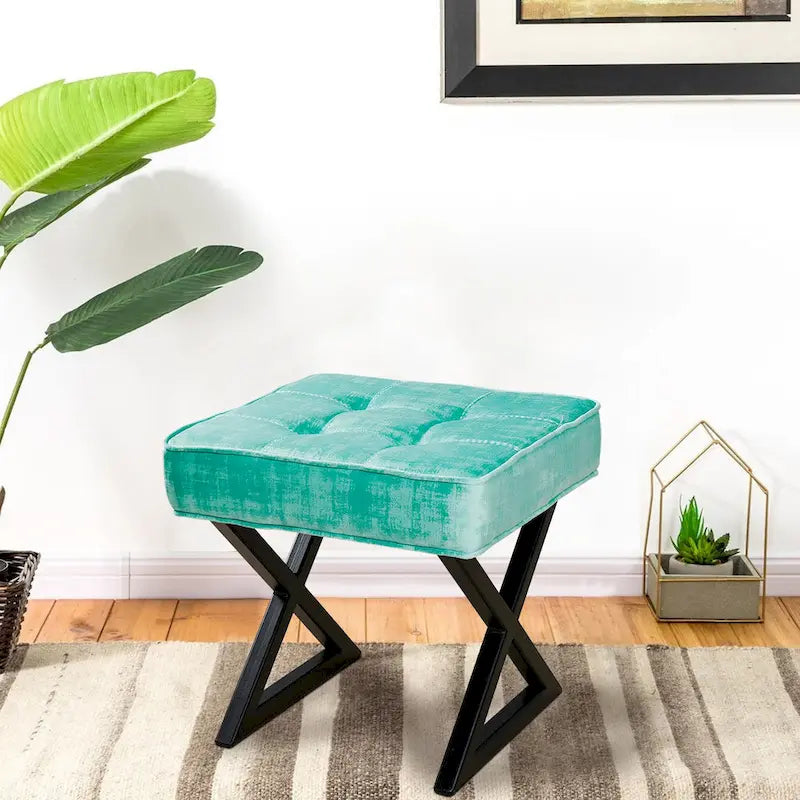 Tabouret de coiffeuse pouf en velours texturé 18X18X17