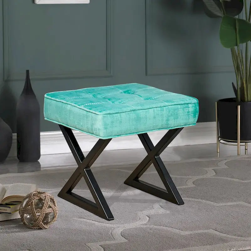 Tabouret de coiffeuse pouf en velours texturé 18X18X17