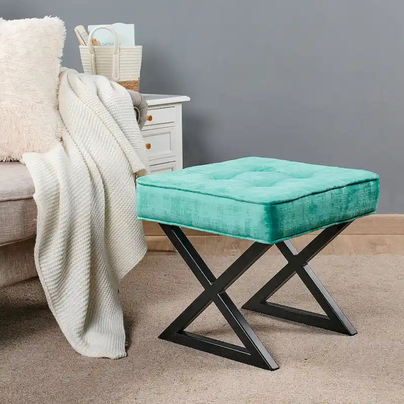 Tabouret de coiffeuse pouf en velours texturé 18X18X17