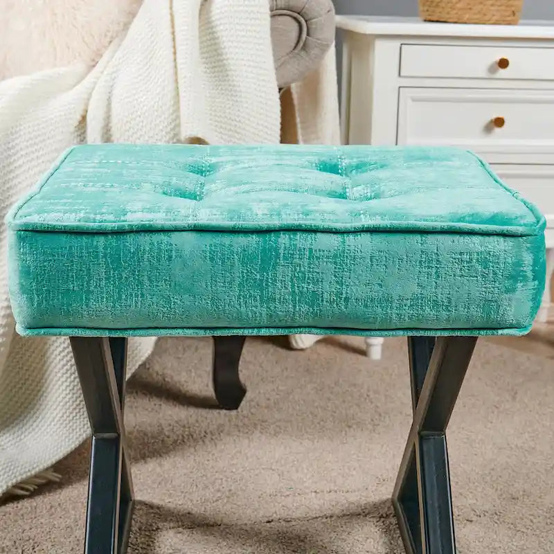 Tabouret de coiffeuse pouf en velours texturé 18X18X17