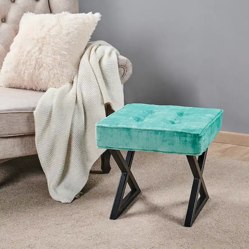 Tabouret de coiffeuse pouf en velours texturé 18X18X17