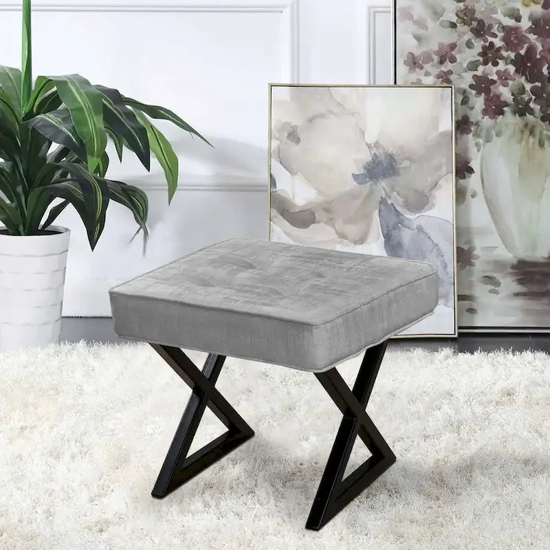 Tabouret de coiffeuse pouf en velours texturé 18X18X17