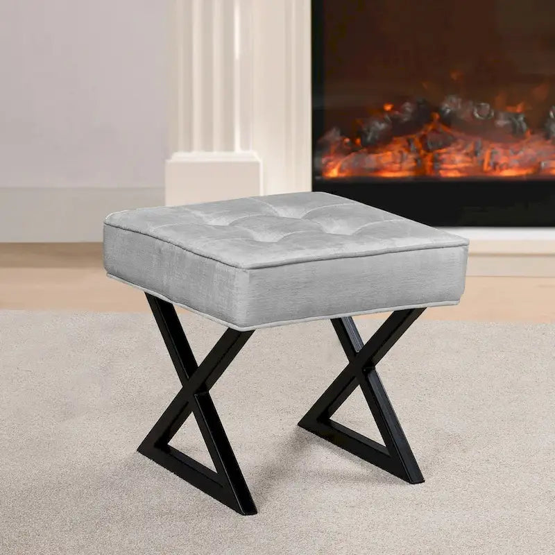 Tabouret de coiffeuse pouf en velours texturé 18X18X17