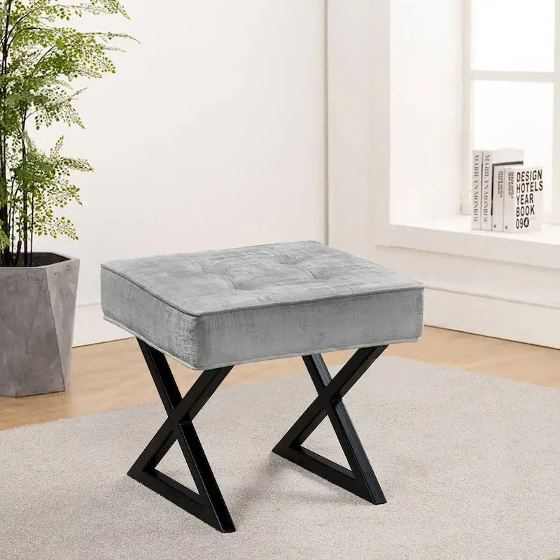 Tabouret de coiffeuse pouf en velours texturé 18X18X17