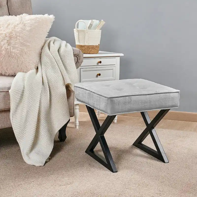 Tabouret de coiffeuse pouf en velours texturé 18X18X17