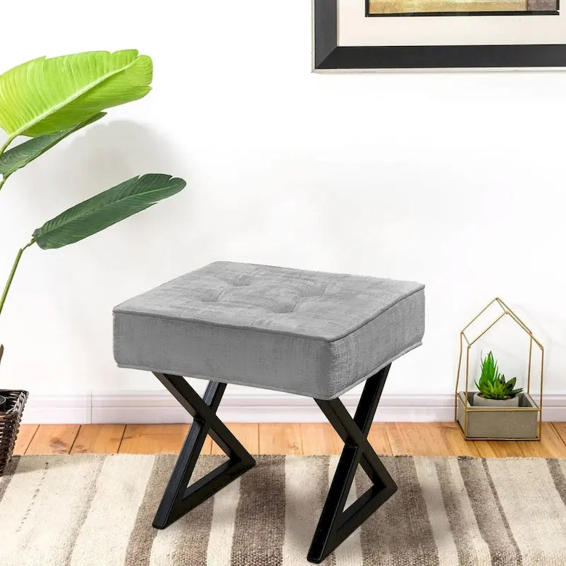 Tabouret de coiffeuse pouf en velours texturé 18X18X17