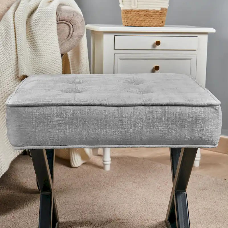 Tabouret de coiffeuse pouf en velours texturé 18X18X17
