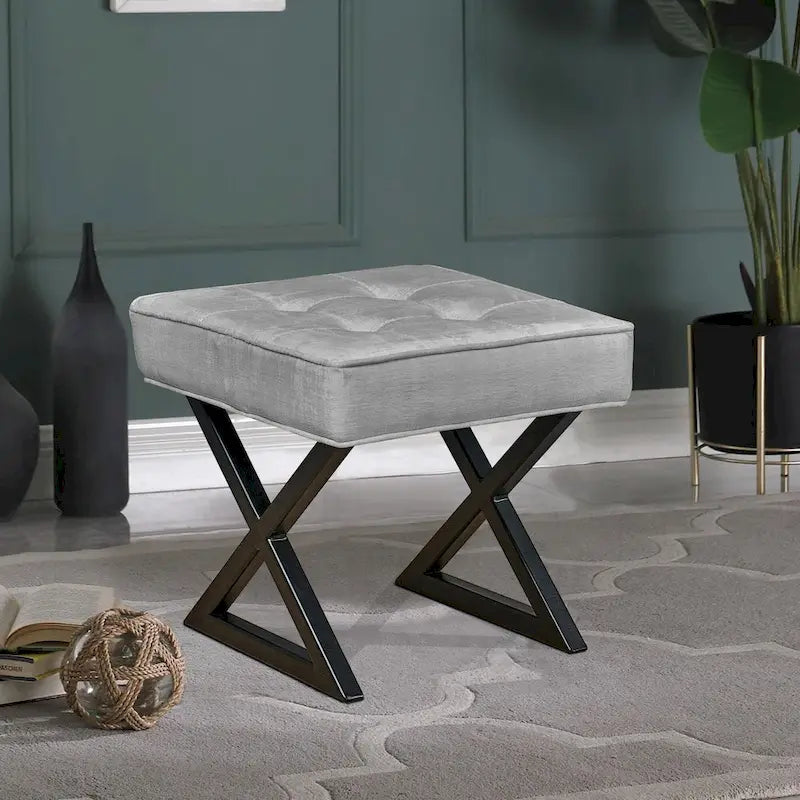 Tabouret de coiffeuse pouf en velours texturé 18X18X17