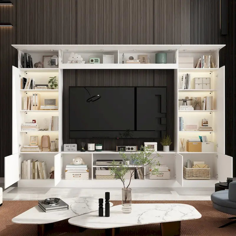 Meuble TV mural avec étagères pour téléviseurs jusqu'à 70 pouces, Console moderne