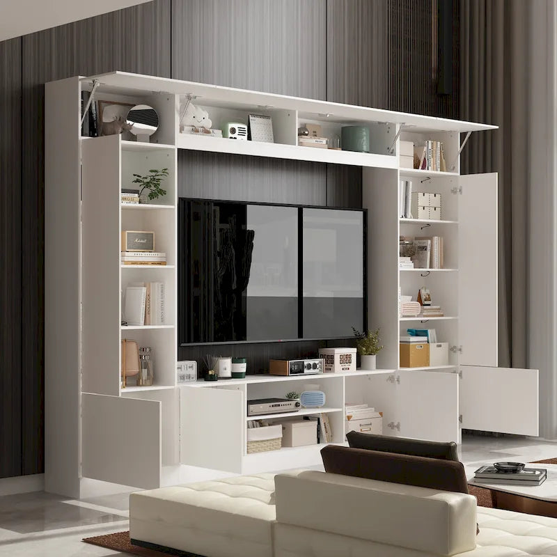 Meuble TV mural avec étagères pour téléviseurs jusqu'à 70 pouces, Console moderne