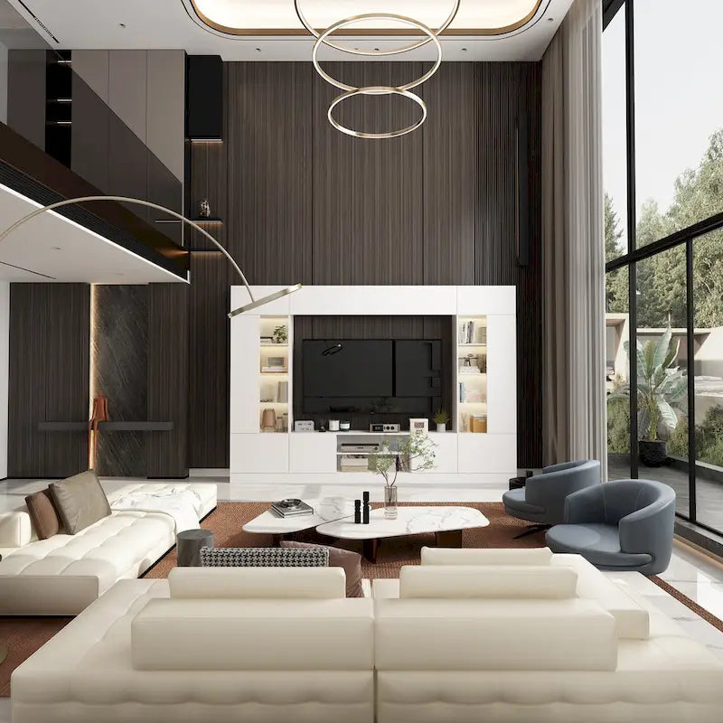 Meuble TV mural avec étagères pour téléviseurs jusqu'à 70 pouces, Console moderne