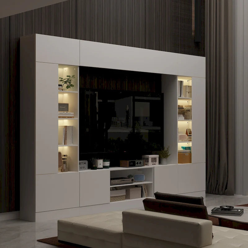 Meuble TV mural avec étagères pour téléviseurs jusqu'à 70 pouces, Console moderne