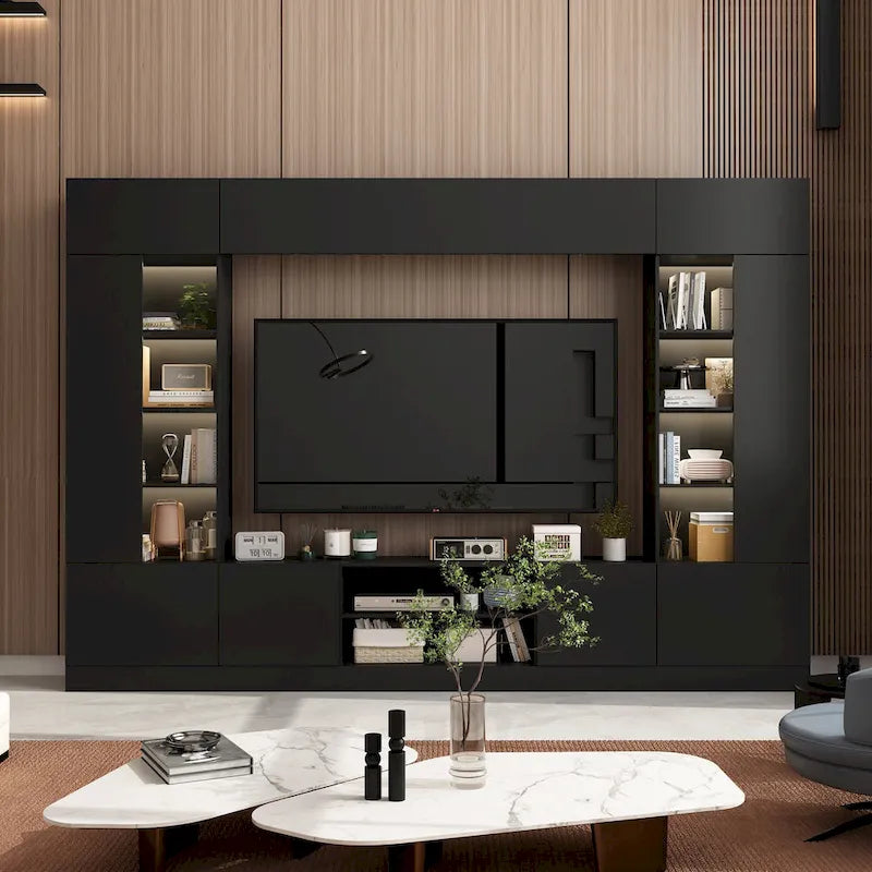 Meuble TV mural avec étagères pour téléviseurs jusqu'à 70 pouces, Console moderne