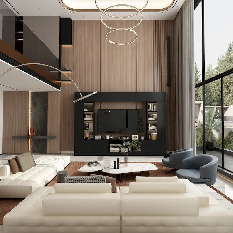 Meuble TV mural avec étagères pour téléviseurs jusqu'à 70 pouces, Console moderne