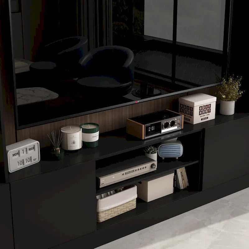 Meuble TV mural avec étagères pour téléviseurs jusqu'à 70 pouces, Console moderne