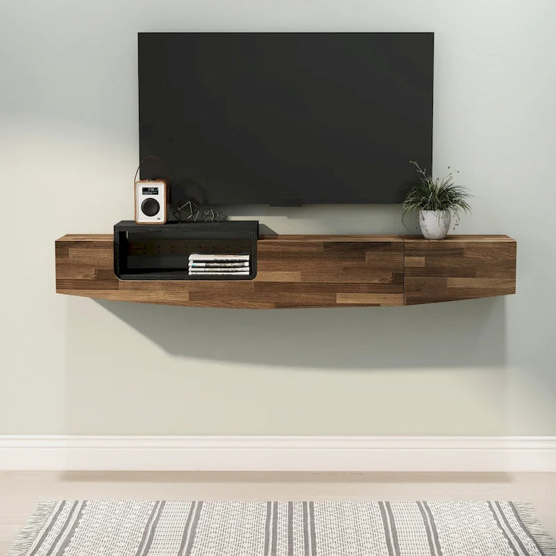 Meuble TV flottant contemporain DH BASIC de 63 po avec 1 tablette, tiroir et espace de rangement à couvercle relevable Denhour