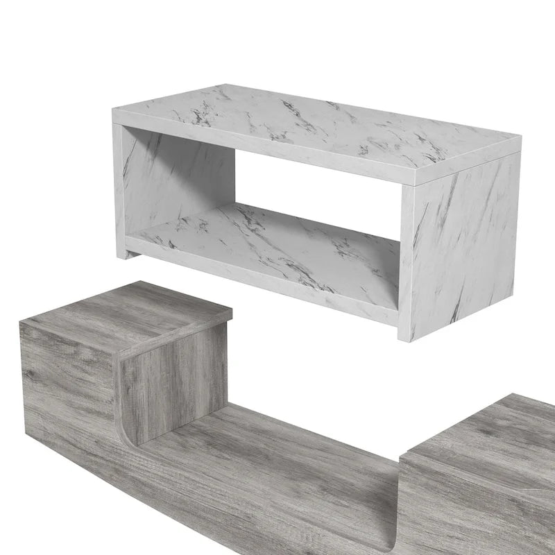 Meuble TV flottant contemporain DH BASIC de 63 po avec 1 tablette, tiroir et espace de rangement à couvercle relevable Denhour