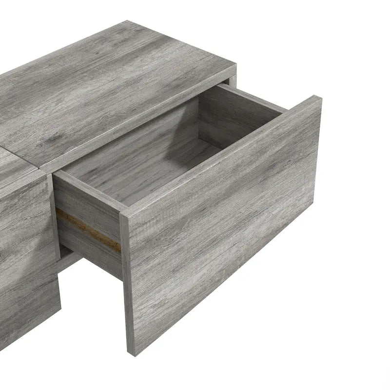 Meuble TV flottant contemporain DH BASIC de 63 po avec 1 tablette, tiroir et espace de rangement à couvercle relevable Denhour