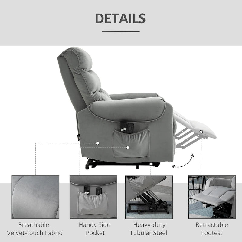 Fauteuil inclinable électrique HOMCOM avec fonction de levage, fauteuil de massage vibrant rembourré avec télécommande