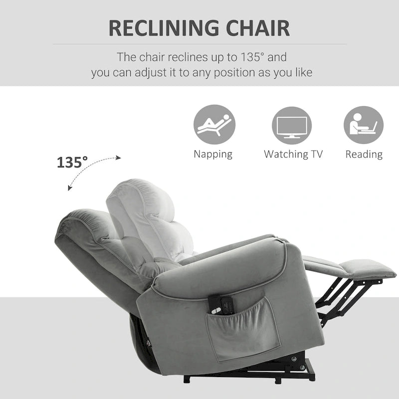 Fauteuil inclinable électrique HOMCOM avec fonction de levage, fauteuil de massage vibrant rembourré avec télécommande