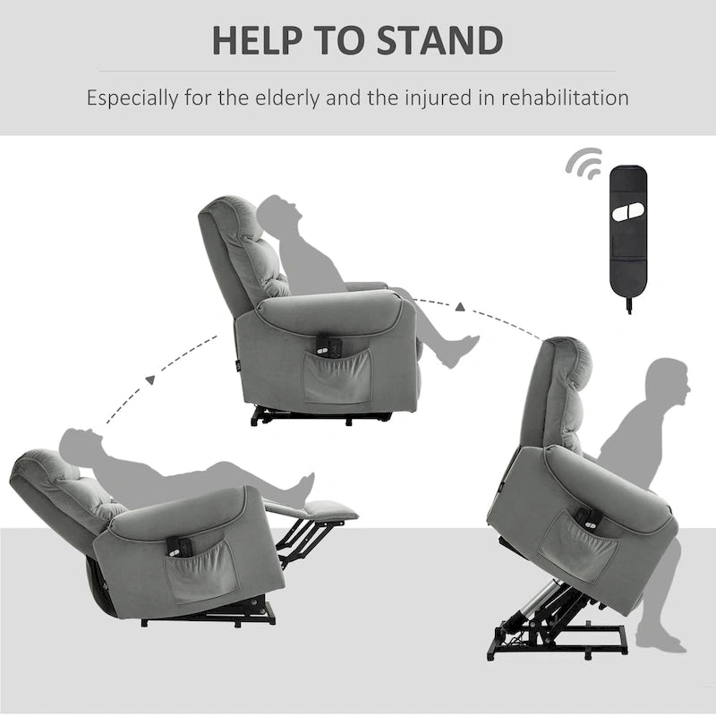 Fauteuil inclinable électrique HOMCOM avec fonction de levage, fauteuil de massage vibrant rembourré avec télécommande