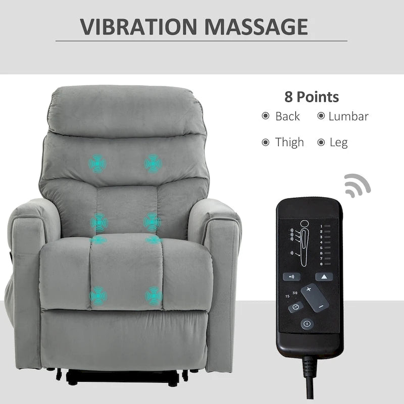 Fauteuil inclinable électrique HOMCOM avec fonction de levage, fauteuil de massage vibrant rembourré avec télécommande