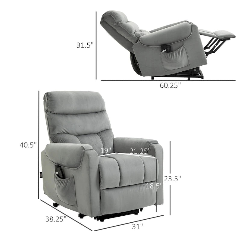 Fauteuil inclinable électrique HOMCOM avec fonction de levage, fauteuil de massage vibrant rembourré avec télécommande