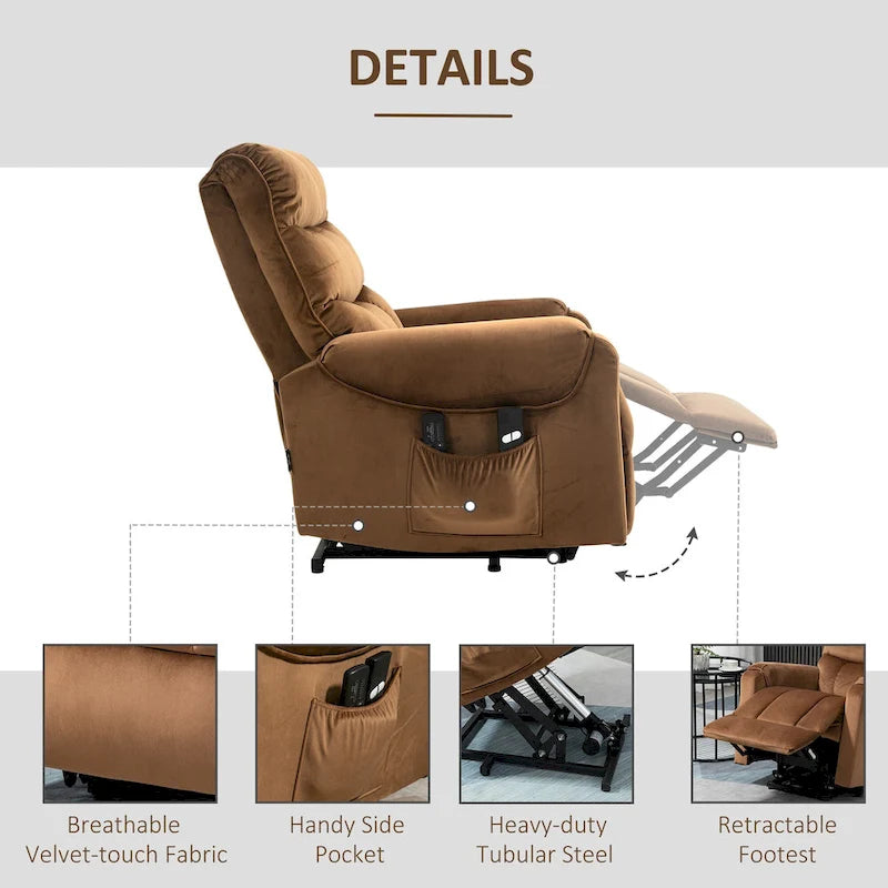 Fauteuil inclinable électrique HOMCOM avec fonction de levage, fauteuil de massage vibrant rembourré avec télécommande