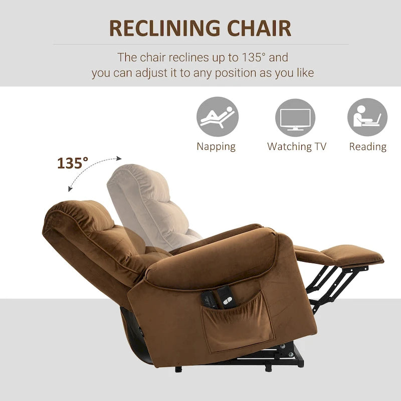 Fauteuil inclinable électrique HOMCOM avec fonction de levage, fauteuil de massage vibrant rembourré avec télécommande