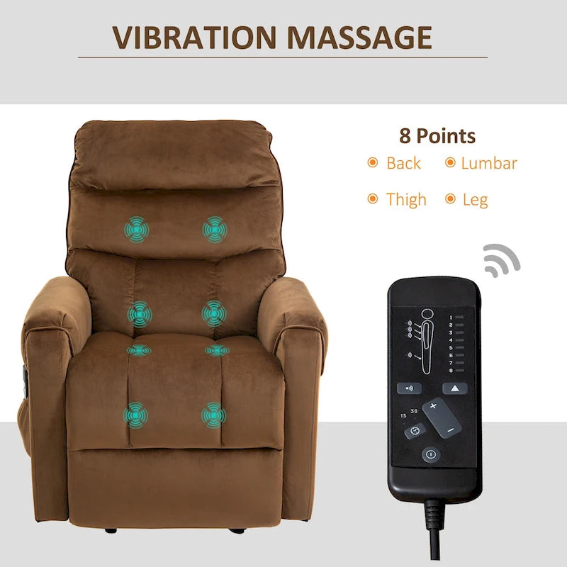 Fauteuil inclinable électrique HOMCOM avec fonction de levage, fauteuil de massage vibrant rembourré avec télécommande