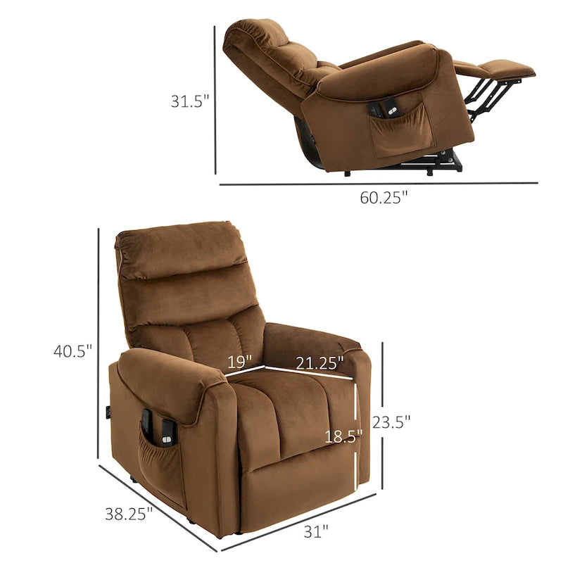 Fauteuil inclinable électrique HOMCOM avec fonction de levage, fauteuil de massage vibrant rembourré avec télécommande