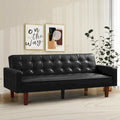 Canapé futon en similicuir, canapé-lit convertible capitonné de style scandinave avec pieds en bois