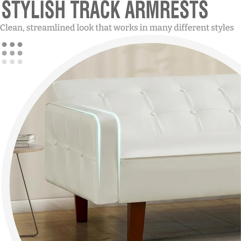 Canapé futon en similicuir, canapé-lit convertible capitonné de style scandinave avec pieds en bois