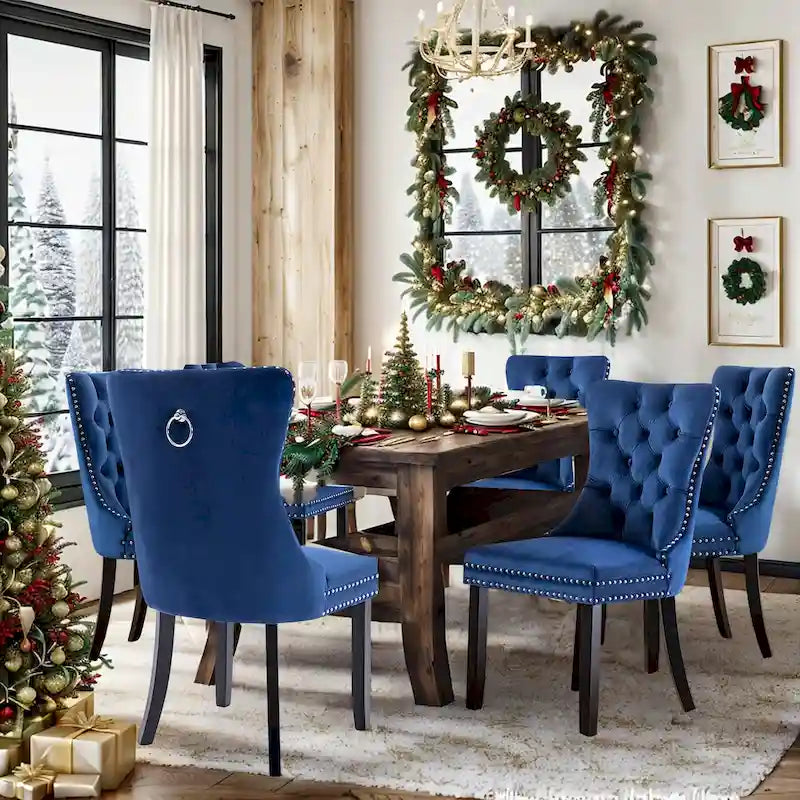 Lot de 6 chaises de salle à manger, chaises de cuisine de luxe rembourrées en velours avec dossier et assise rembourrés et pieds en bois massif - N/A