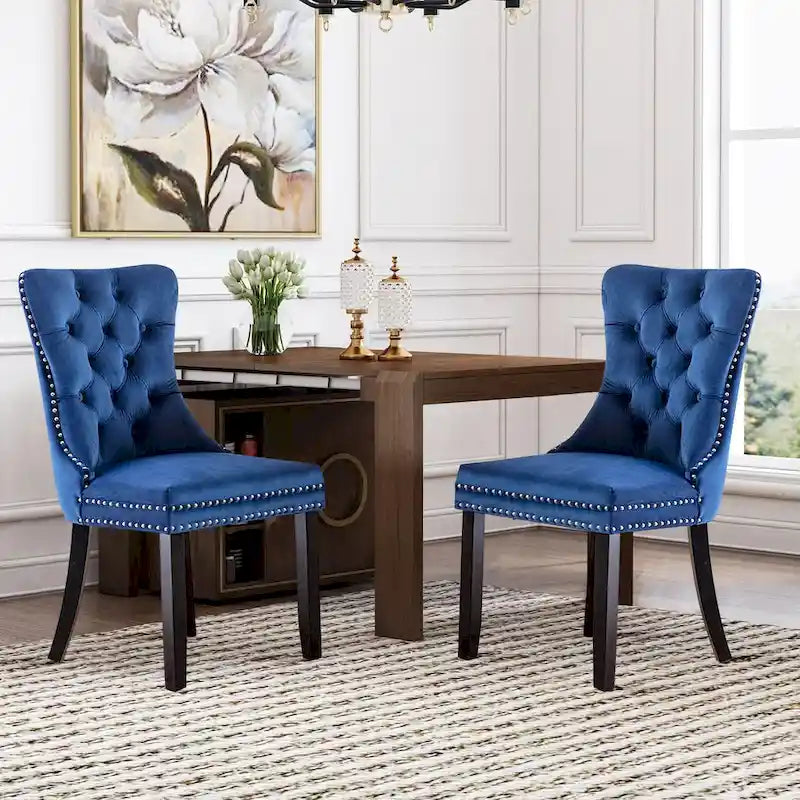 Lot de 6 chaises de salle à manger, chaises de cuisine de luxe rembourrées en velours avec dossier et assise rembourrés et pieds en bois massif - N/A
